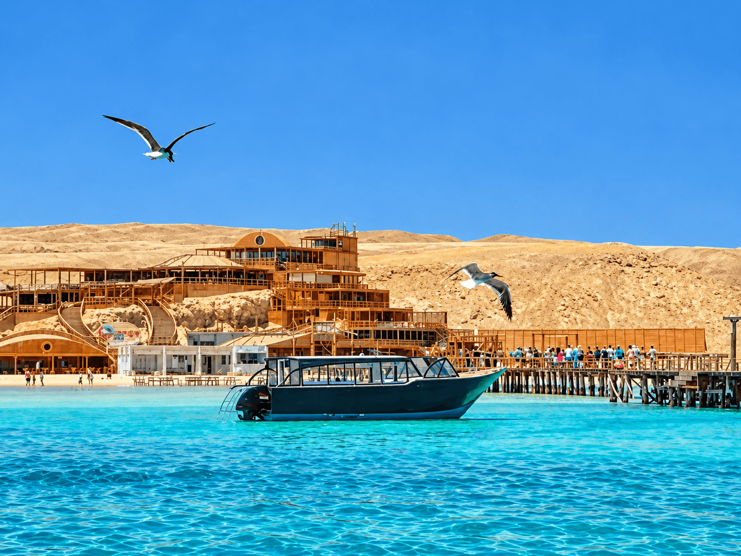 Boat in front of Orange Bay in Hurghada